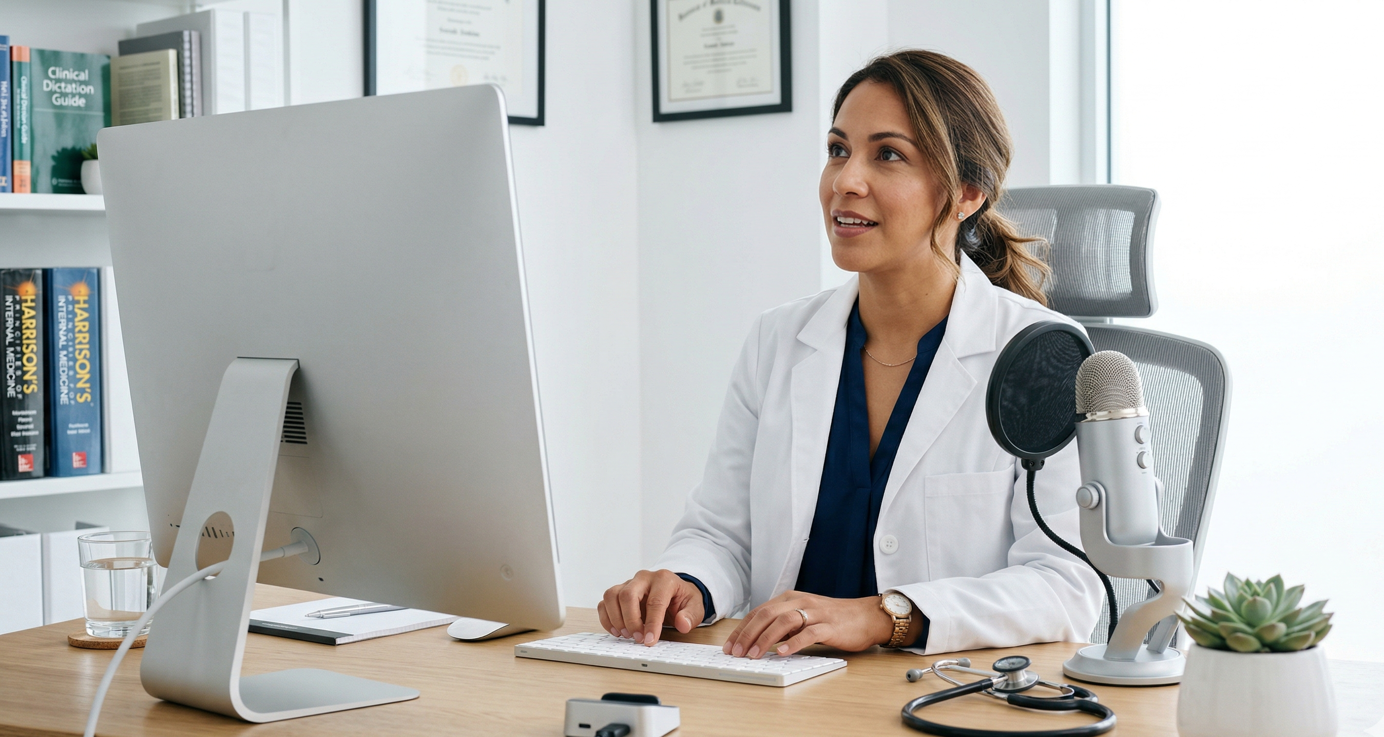 Healthcare professional using Mac Wisper